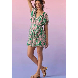 Anthropologie Floral Mini Dress in Green and Pink